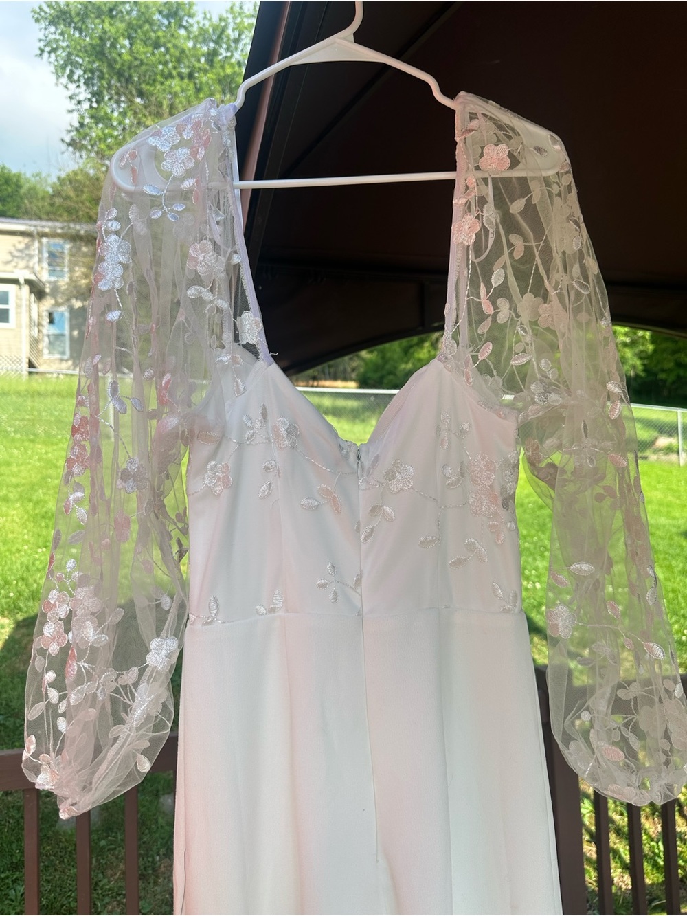 Lulu's Wedding White Floral-Embroidered Sheer-Sleeve Jumpsuit - Picture 4 of 6